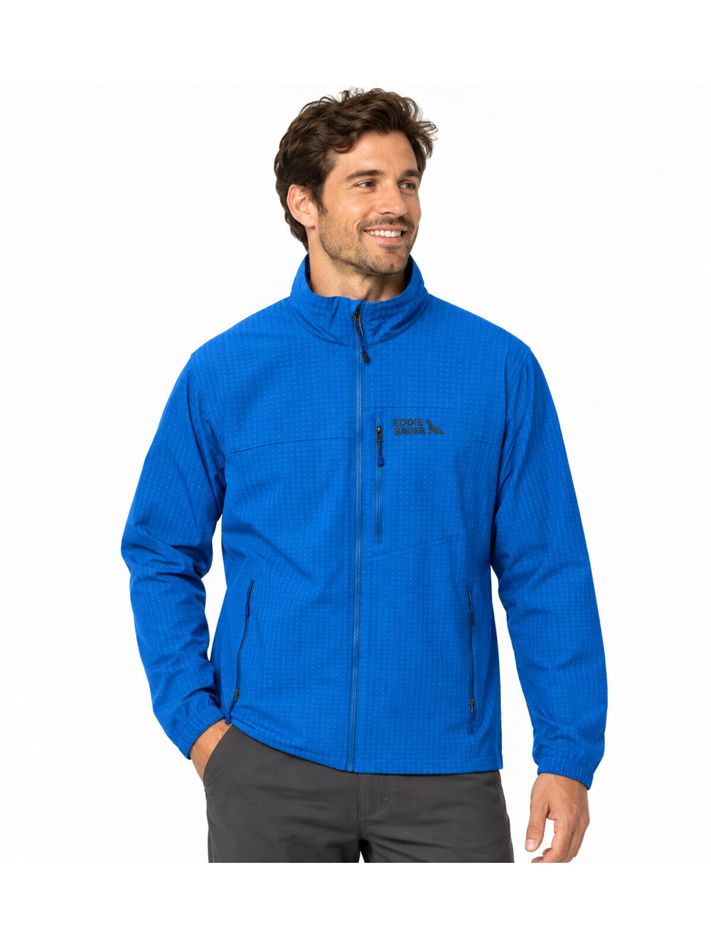 Eddie Bauer Sandstone Grid Jacket Men's Medium Blue Full Zip Softshell NWT $129